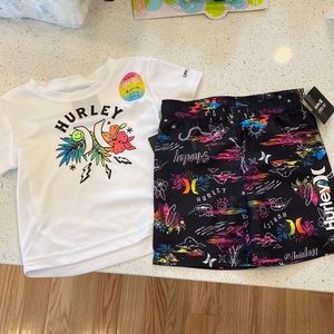 Hurley 18M swim set. Rash guard & swim trunks